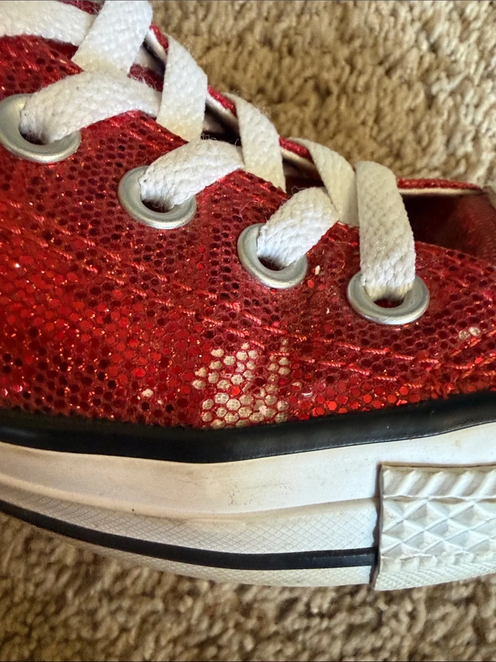 Converse All-Stars red , glitter shoes, ladies size 7